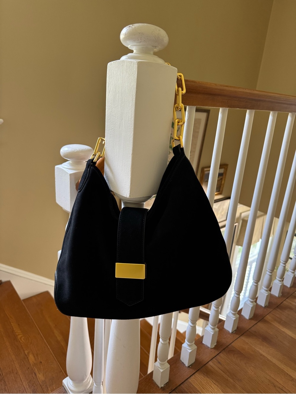 J.Crew - Berkeley Black Suede Chainlink Shoulder Hobo Bag w/ Gold Hardware